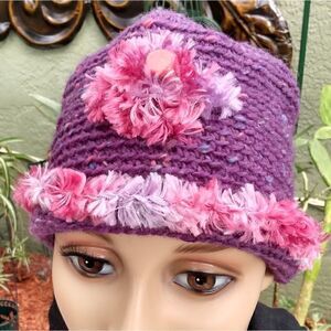 EUC ORIGINAL SUE RADICAN Hand Woven Purple & Pink Hat w/Frills Made in Ireland